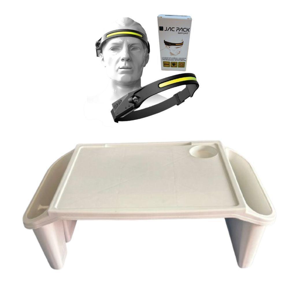 Bandeja Mesa Colo Apoio Comer Refeição Cama Suporte Notebook + Luminária Led Branco - 1
