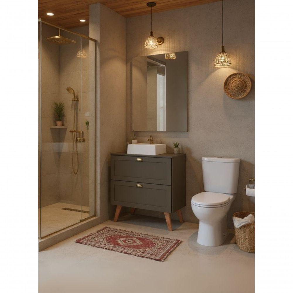 Gabinete Para Banheiro Com Tampo Cuba E Espelho 80cm Retro Mdf Verde Milano - On Móveis - 5