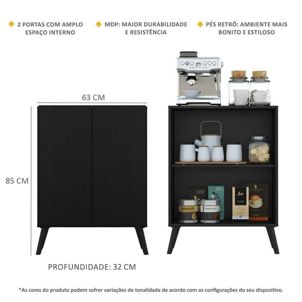 Aparador Buffet 2 Portas Retrô Veneza Multimóveis V3609 Preto Preto - 4