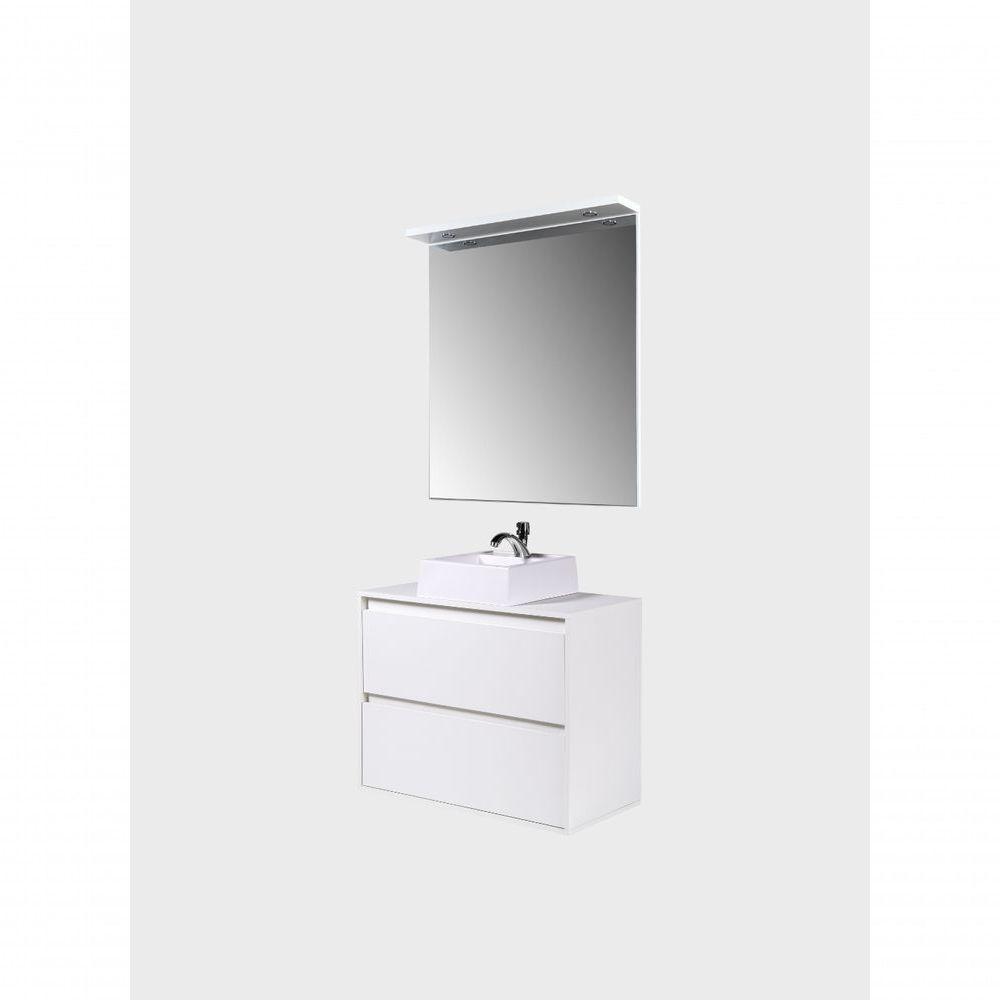 Gabinete Para Banheiro Com Cuba E Espelheira Com Led 80cm Mdf Branco Dubai - On Móveis - 5