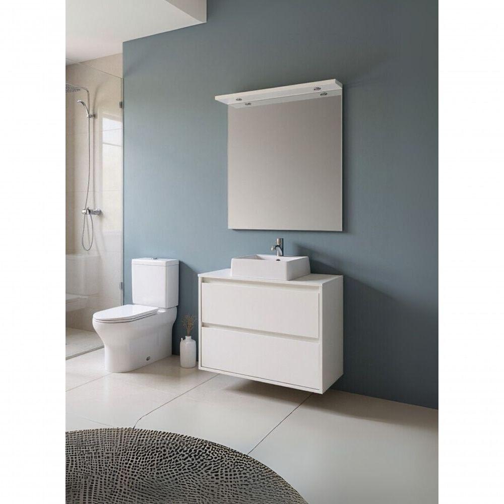 Gabinete Para Banheiro Com Cuba E Espelheira Com Led 80cm Mdf Branco Dubai - On Móveis - 9