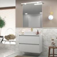 Gabinete Para Banheiro Com Cuba E Espelheira Com Led 80cm Mdf Branco Dubai - On Móveis - 1