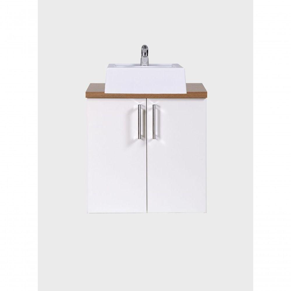 Gabinete Para Banheiro Com Cuba E Espelho Organico 60cm Mdf Freijo Com Branco Paris - On Móveis - 9