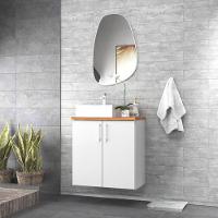 Gabinete Para Banheiro Com Cuba E Espelho Organico 60cm Mdf Freijo Com Branco Paris - On Móveis - 1