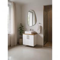 Gabinete Para Banheiro Com Cuba E Espelho Organico 60cm Mdf Freijo Com Branco Paris - On Móveis