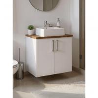 Gabinete Para Banheiro Com Cuba E Espelho Organico 60cm Mdf Freijo Com Branco Paris - On Móveis - 5