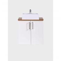 Gabinete Para Banheiro Com Cuba E Espelho Organico 60cm Mdf Freijo Com Branco Paris - On Móveis - 9