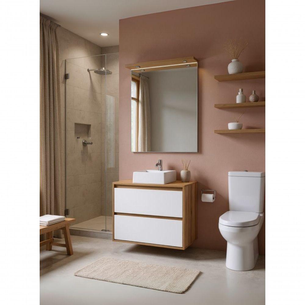 Gabinete Para Banheiro Com Cuba E Espelheira Com Led 80cm Mdf Freijo Com Branco Dubai - On Móveis - 2