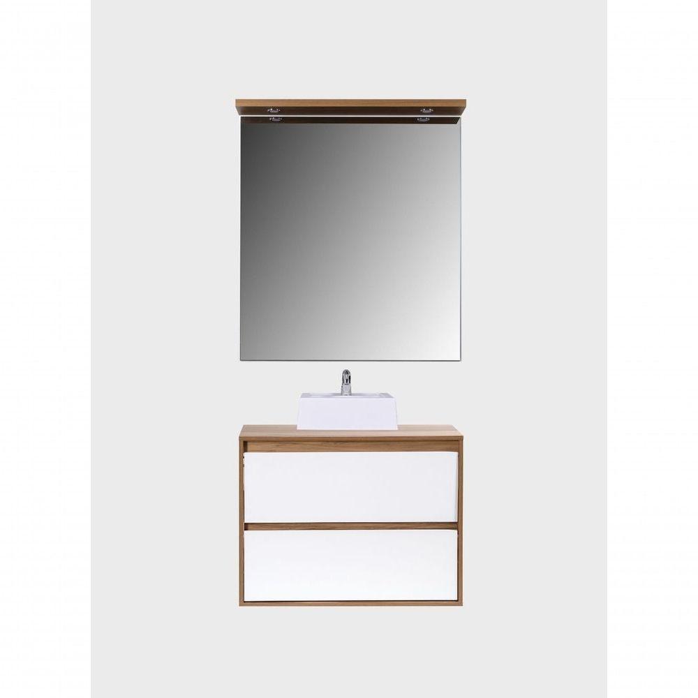 Gabinete Para Banheiro Com Cuba E Espelheira Com Led 80cm Mdf Freijo Com Branco Dubai - On Móveis - 4