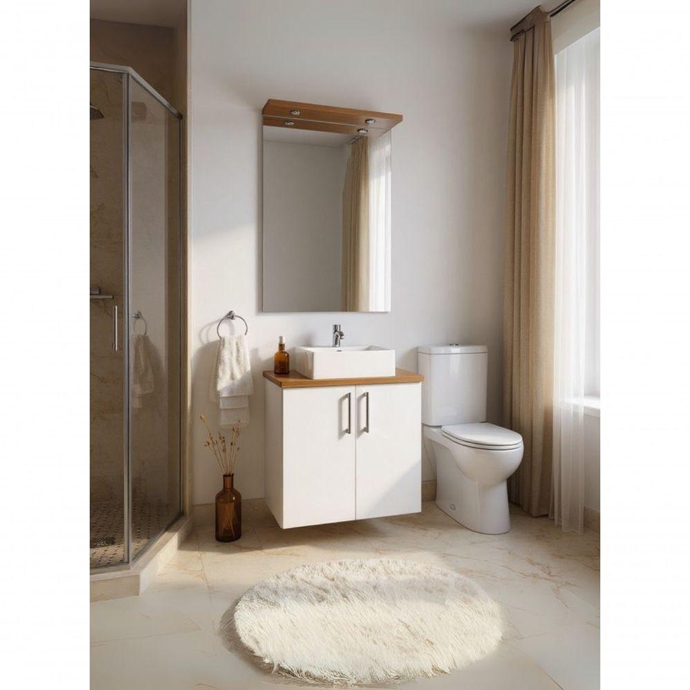 Gabinete Para Banheiro Com Cuba E Espelho Com Led 60cm Mdf Freijo Com Branco Paris - On Móveis - 4