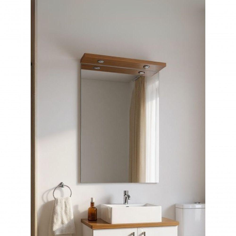 Gabinete Para Banheiro Com Cuba E Espelho Com Led 60cm Mdf Freijo Com Branco Paris - On Móveis - 6