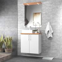 Gabinete Para Banheiro Com Cuba E Espelho Com Led 60cm Mdf Freijo Com Branco Paris - On Móveis - 1