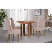 Sala De Jantar Completa Flora Tampo Madeirado 95x95cm E 4 Cadeiras Fernanda Cinamomo - Carvalho/linho Bege - Cimol - 1