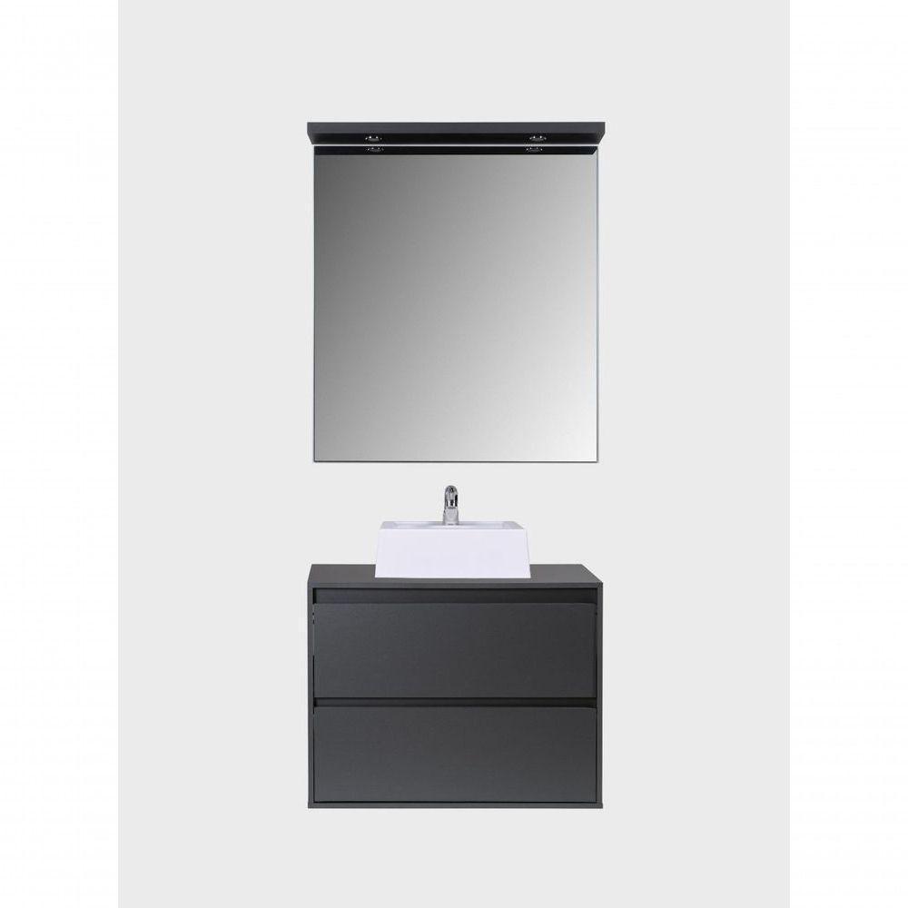 Gabinete Para Banheiro Com Cuba E Espelheira Com Led 80cm Mdf Grafite Dubai - On Móveis - 7