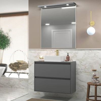 Gabinete Para Banheiro Com Cuba E Espelheira Com Led 80cm Mdf Grafite Dubai - On Móveis