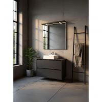 Gabinete Para Banheiro Com Cuba E Espelheira Com Led 80cm Mdf Grafite Dubai - On Móveis