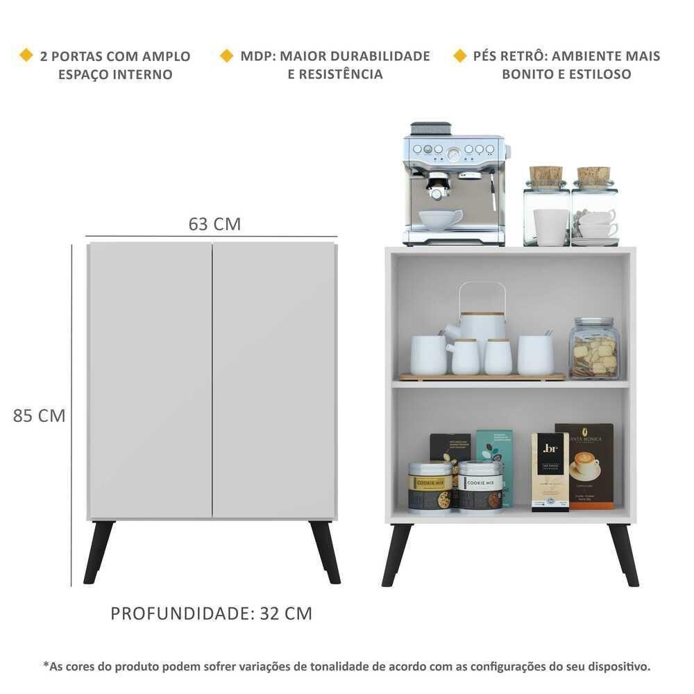 Aparador Buffet 2 Portas Retrô Veneza Multimóveis V3609 Branco/Preto Branco/Preto - 6