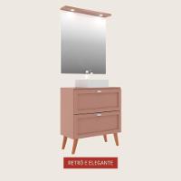 Gabinete Para Banheiro Com Tampo Cuba E Espelho 80cm Retro Mdf Rosa Milano - On Móveis - 3