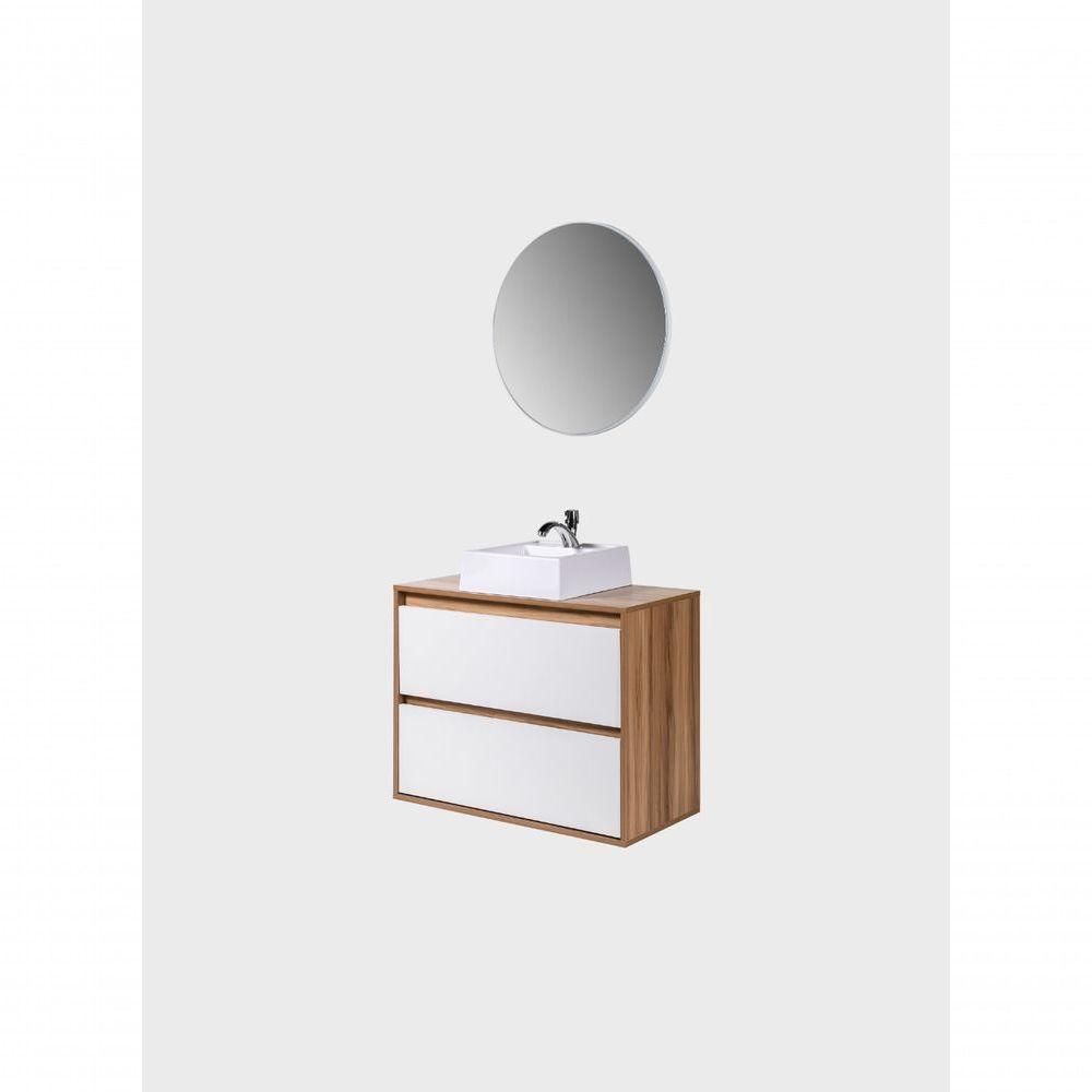 Gabinete Para Banheiro Com Cuba E Espelho Redondo 80cm Mdf Freijo Dubai - On Móveis - 4