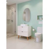 Gabinete Para Banheiro Com Tampo Cuba E Espelheira Organica 80cm Retro Mdf Branco Milano - On Móveis - 3