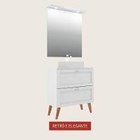 Gabinete Para Banheiro Com Tampo Cuba E Espelheira Organica 80cm Retro Mdf Branco Milano - On Móveis - 5