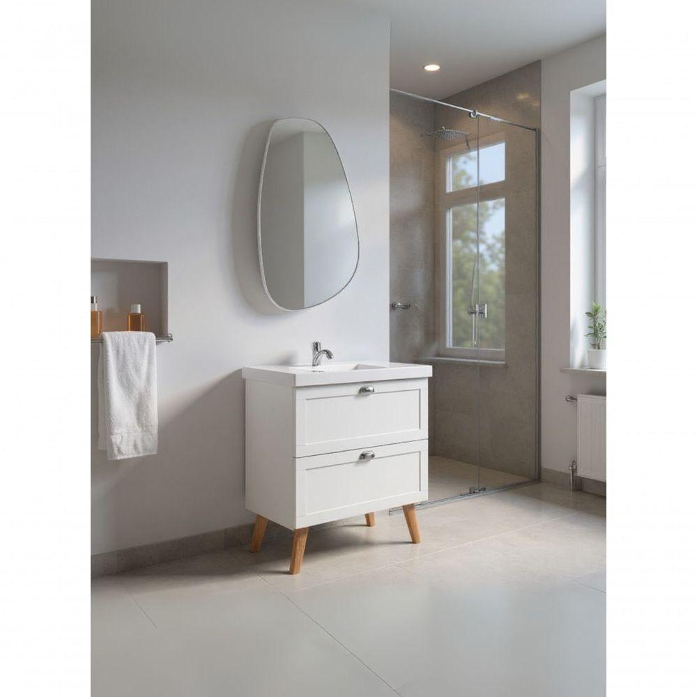 Gabinete Para Banheiro Com Cuba E Espelho Organico 80cm Retro Mdf Branco Milano - On Móveis - 1