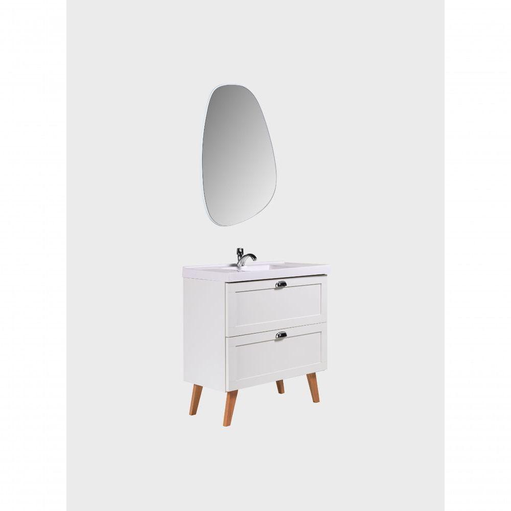 Gabinete Para Banheiro Com Cuba E Espelho Organico 80cm Retro Mdf Branco Milano - On Móveis - 2