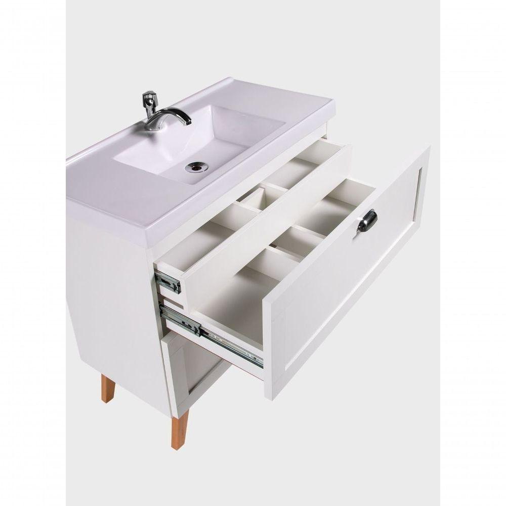 Gabinete Para Banheiro Com Cuba E Espelho Organico 80cm Retro Mdf Branco Milano - On Móveis - 5