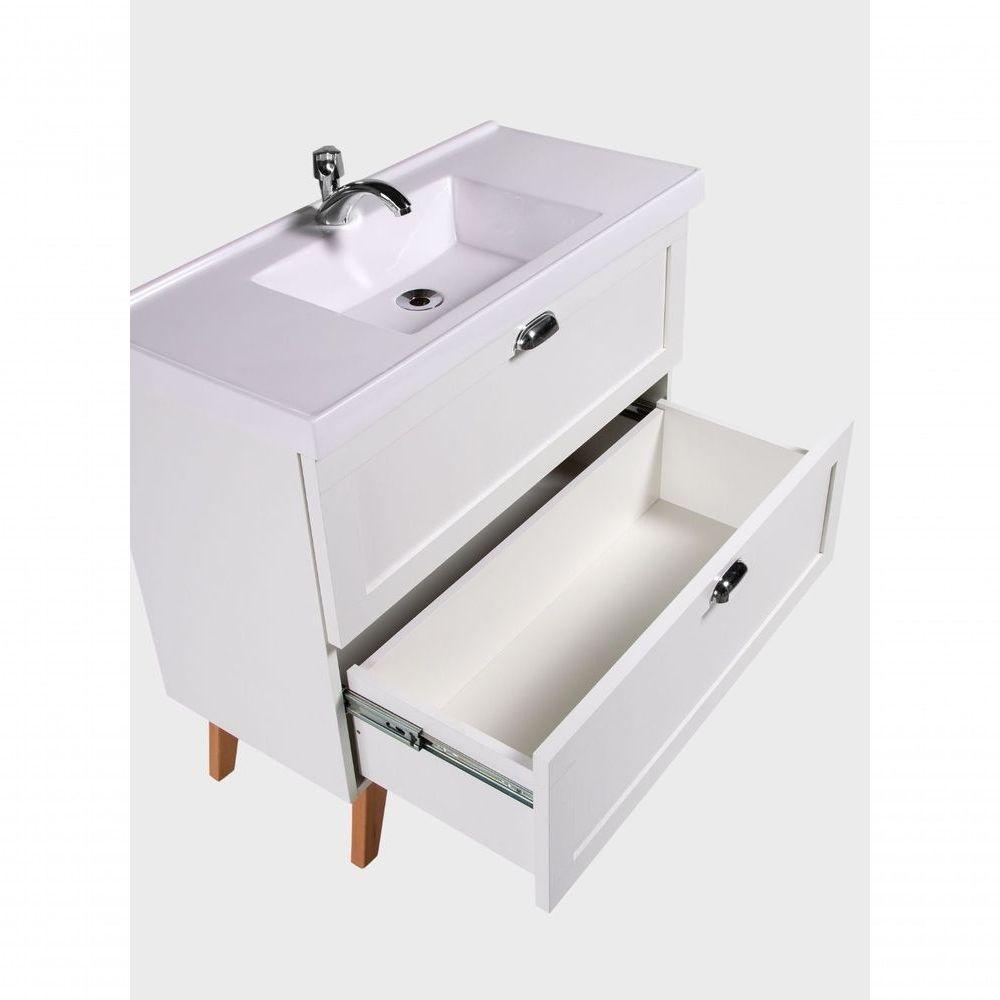 Gabinete Para Banheiro Com Cuba E Espelho Organico 80cm Retro Mdf Branco Milano - On Móveis - 8