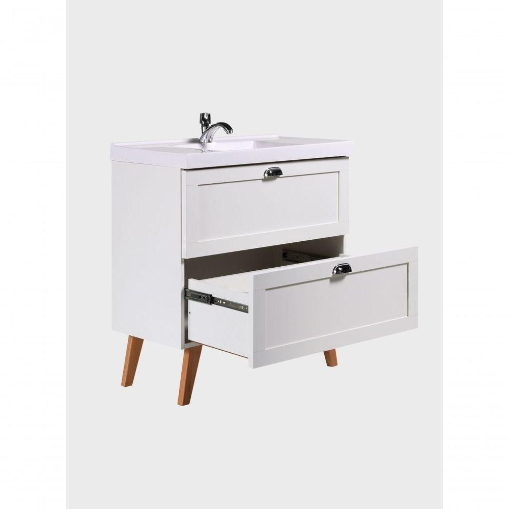 Gabinete Para Banheiro Com Cuba E Espelho Organico 80cm Retro Mdf Branco Milano - On Móveis - 10