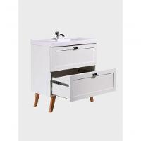 Gabinete Para Banheiro Com Cuba E Espelho Organico 80cm Retro Mdf Branco Milano - On Móveis - 10