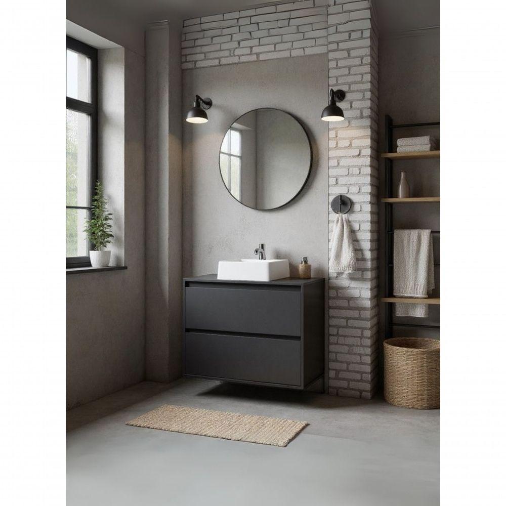 Gabinete Para Banheiro Com Cuba E Espelho Redondo 80cm Mdf Grafite Dubai - On Móveis - 1
