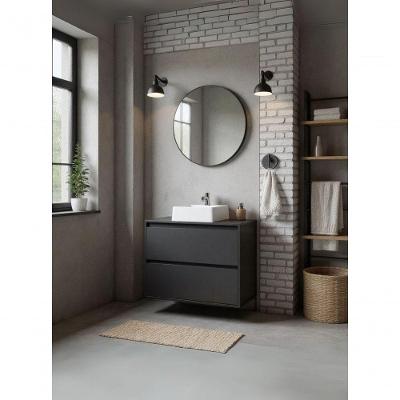 Gabinete Para Banheiro Com Cuba E Espelho Redondo 80cm Mdf Grafite Dubai - On Móveis