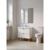 Gabinete Para Banheiro Com Cuba E Espelho 80cm Retro Mdf Branco Milano - On Móveis - 9