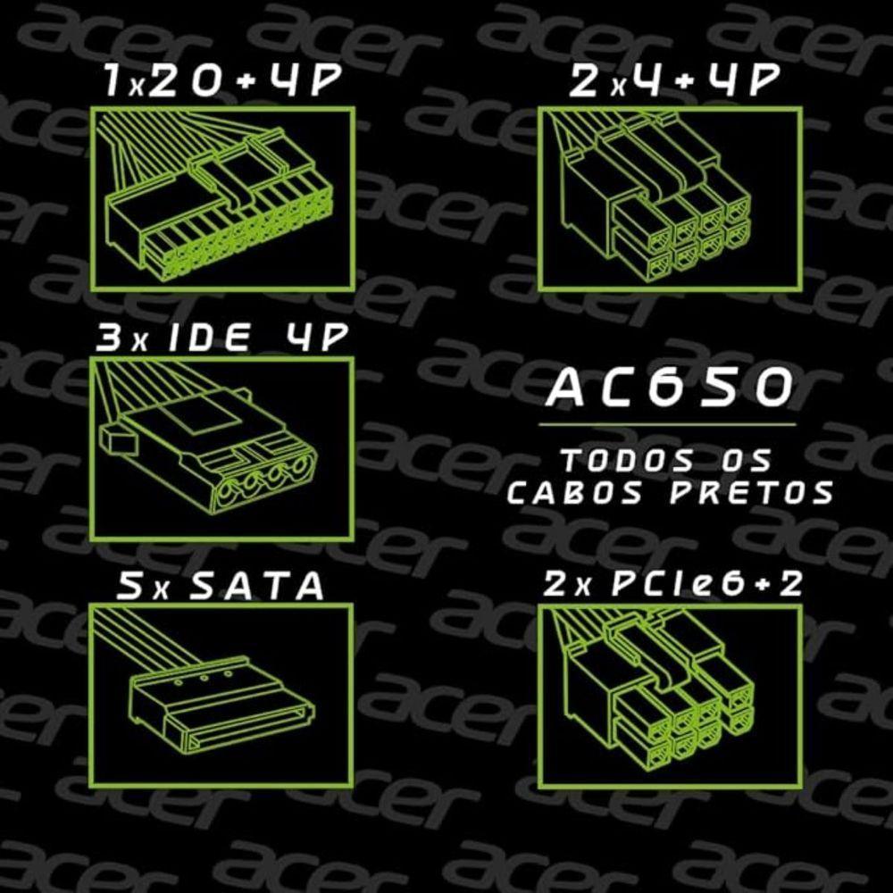 Fonte Atx 650w Real Acer Ac650 80 Plus Bronze Modular - 5