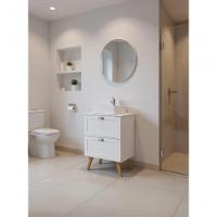 Gabinete Para Banheiro Com Tampo Cuba E Espelho Redondo 60cm Retro Mdf Branco Milano - On Móveis - 8