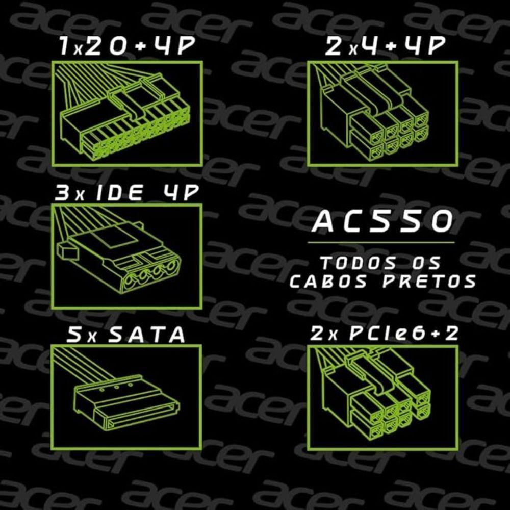 Fonte Atx 550w Real Acer Ac550 80 Plus Bronze Modular. - 3