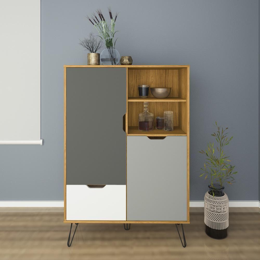 Adega Bar Com Pés Metálicos Multimóveis Cr50035 Carvalho/Grafite Carvalho/Grafite - 1