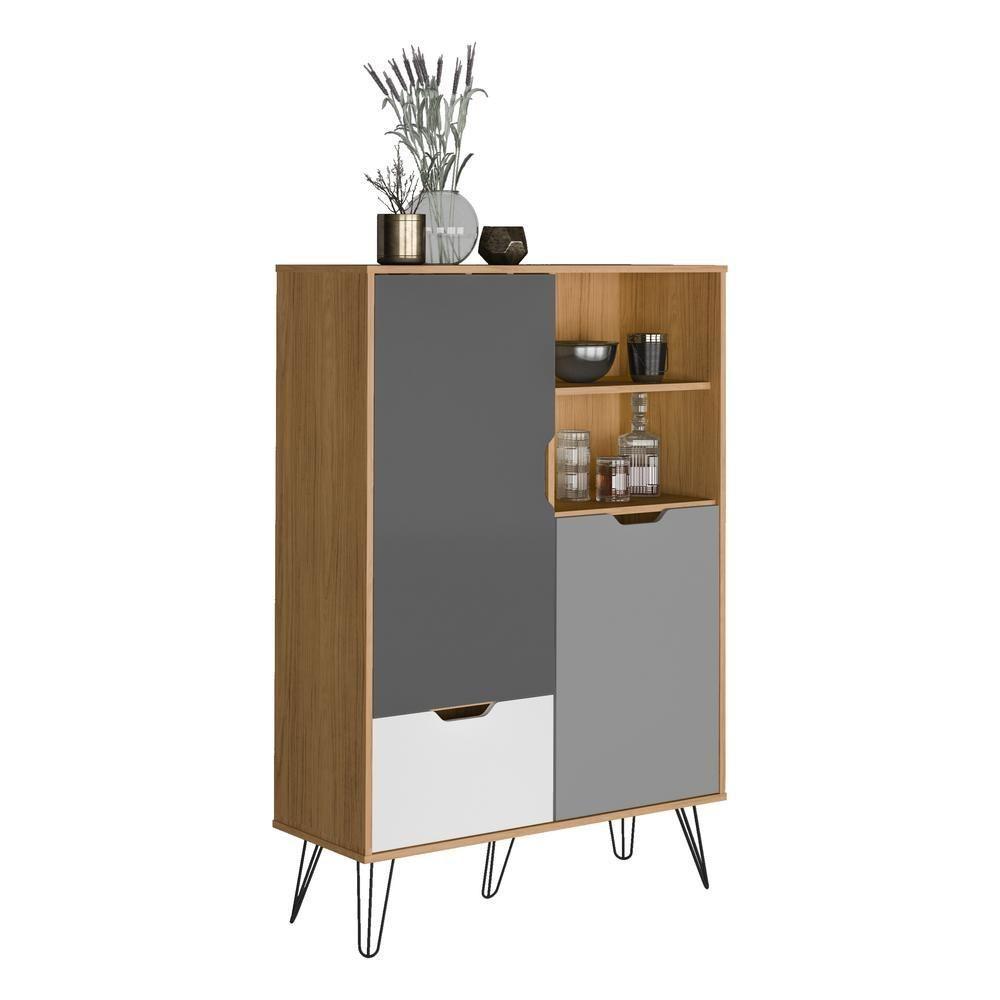 Adega Bar Com Pés Metálicos Multimóveis Cr50035 Carvalho/Grafite Carvalho/Grafite - 6