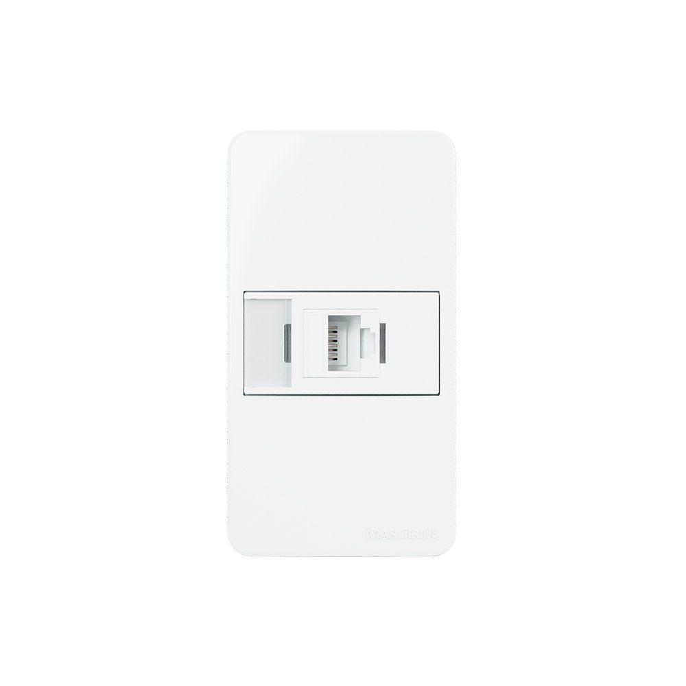 Placa Para Condulete Caixa 3/4" Com Tomada Para Rede De Informática Margirius Sleek Rj45 Cat6 Branca Branco - 1