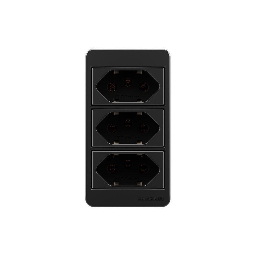 Placa Para Condulete Caixa 3/4" Com Tomada Tripla Margirius Sleek 2p+t 20a Preto Ebony Preto - 1