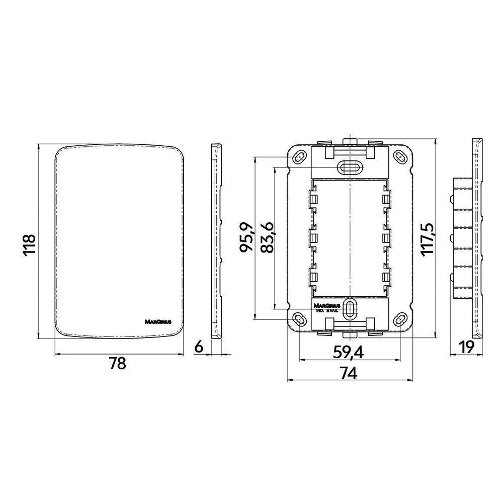 Interruptor Simples 10a E Tomada 2p+t 10a Margirius B3 Com Placa 4x2 Branco Branco - 2