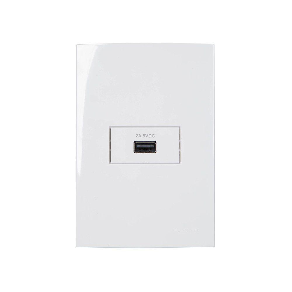 Tomada Carregador Usb-a Margirius Sleek 2a 10w Com Placa 4x2 Branca - 1