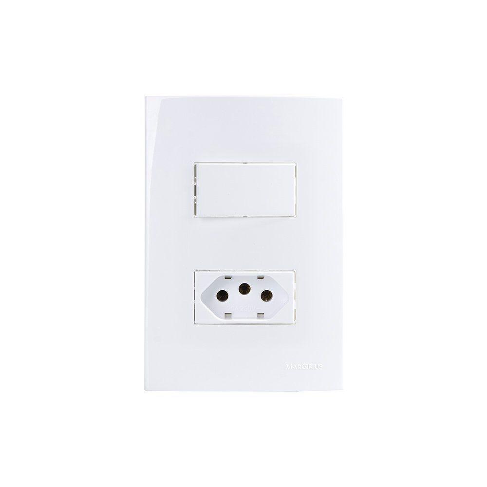 Interruptor Paralelo 10a E Tomada 2p+t 20a Margirius Sleek Com Placa 4x2 Branco - 1