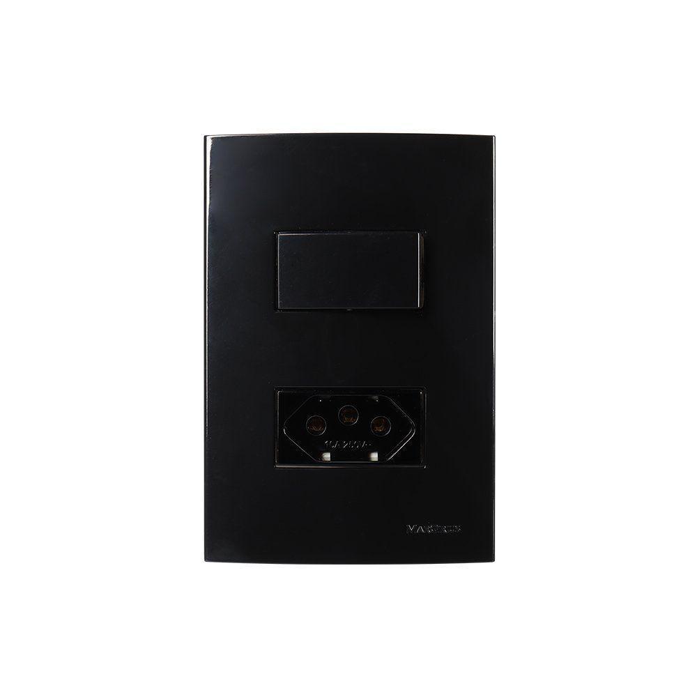 Interruptor Simples 10a E Tomada 2p+t 10a Margirius Sleek Com Placa 4x2 Preto Ebony Preto - 1