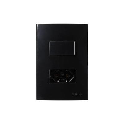 Interruptor Simples 10a E Tomada 2p+t 10a Margirius Sleek Com Placa 4x2 Preto Ebony Preto