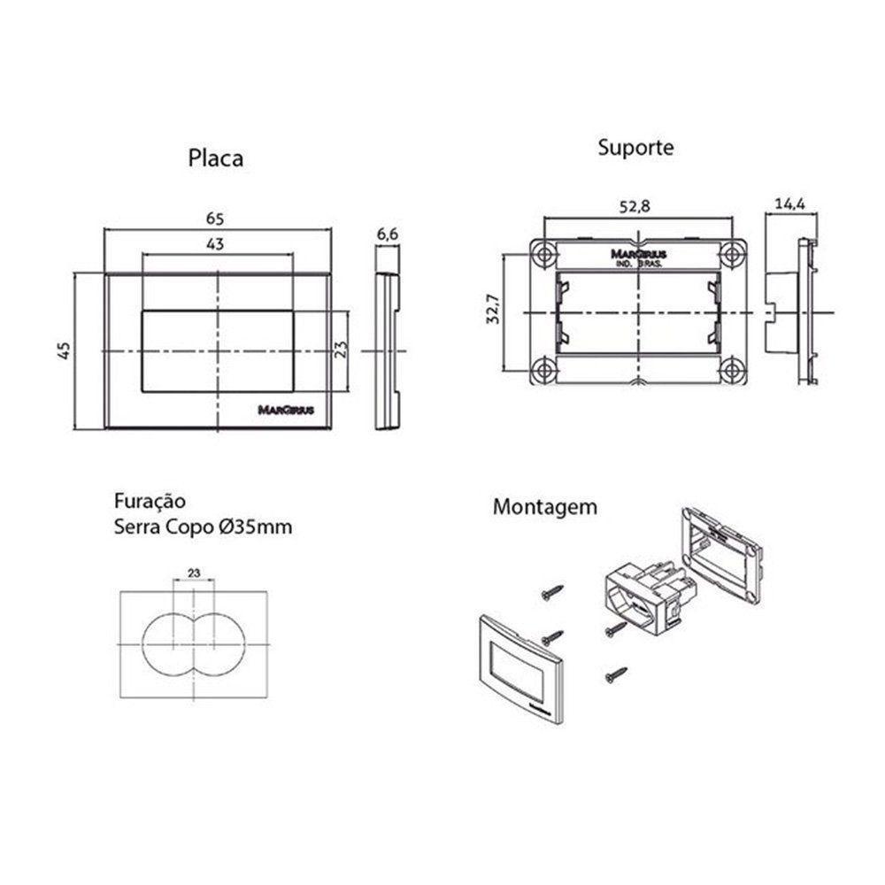 Placa Para Móveis 65x45 Com Tomada Margirius Sleek 2p+t 20a Preto Ebony - 2