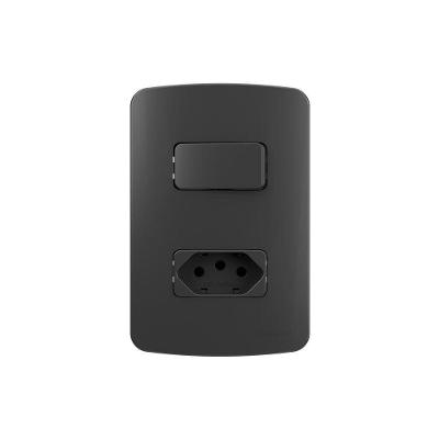 Interruptor Simples 10a E Tomada 2p+t 10a Margirius B3 Colors Com Placa 4x2 Grafite Grafite