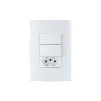 Interruptor Simples Duplo 10a E Tomada 2p+t 10a Margirius Sleek Com Placa 4x2 Branco - 1