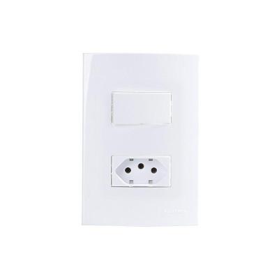 Interruptor Simples 10a E Tomada 2p+t 10a Margirius Sleek Com Placa 4x2 Branco Branco